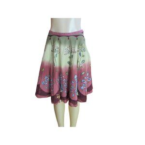Anthropologie Lapis Floral Poodle Style Cotton Skirt w Embroidery/Beads S